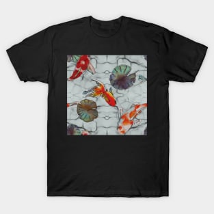 White Marble Koi Fish Greenery T-Shirt